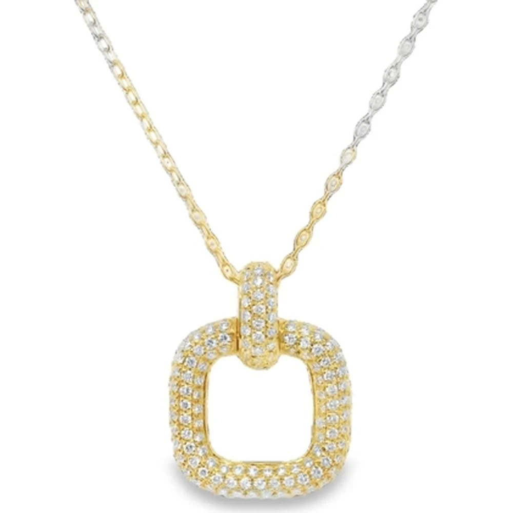 18K Yellow Gold Rounded Square Diamond Pendant Necklace by Afarin