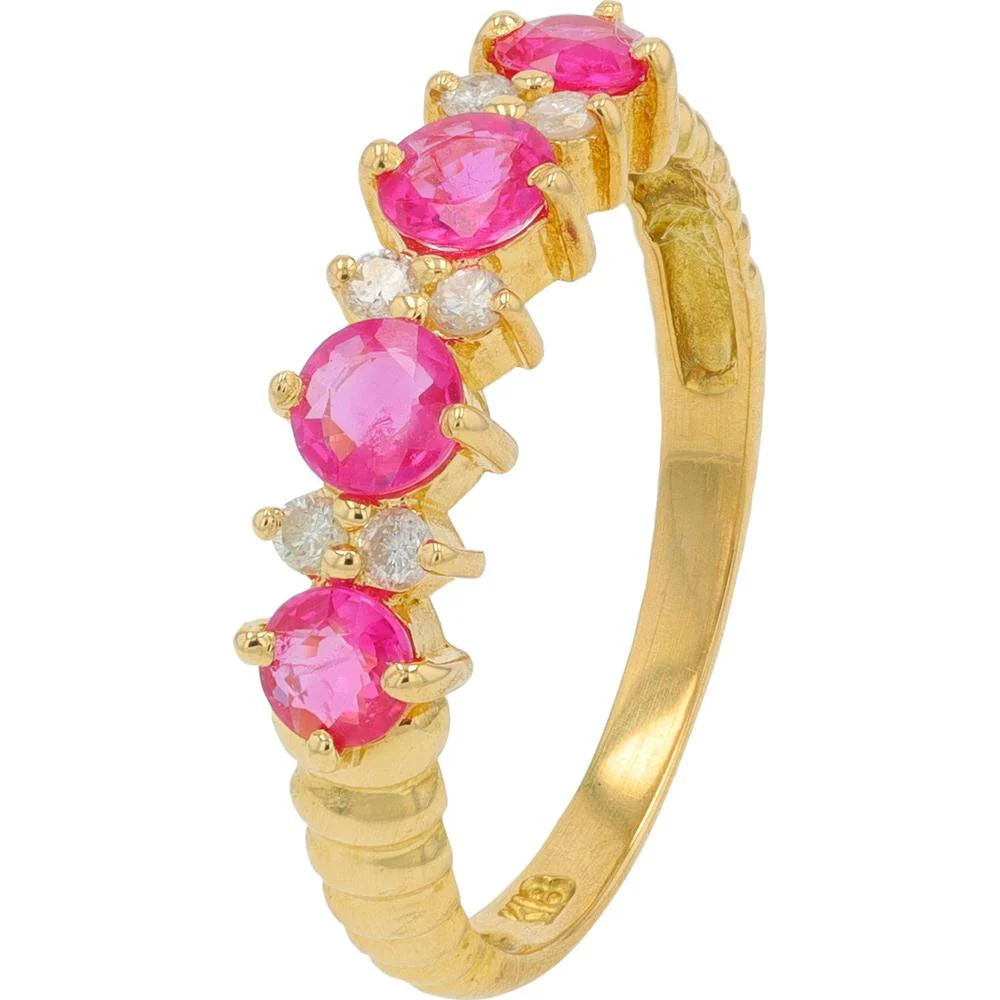 18K Yellow Gold Ruby and Diamond Band - 0.40 Carat Total Ruby Weight, 0.12 Carat Total Diamond Weight
