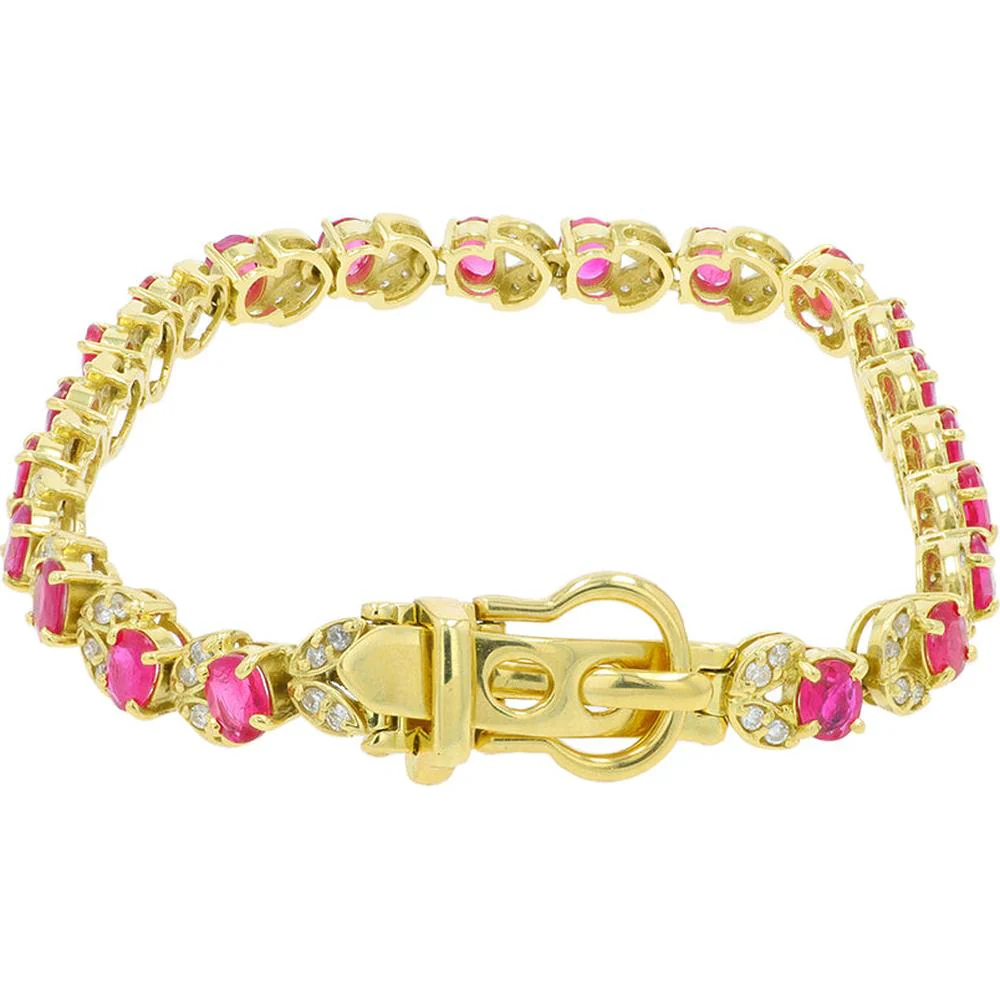 18K Yellow Gold Ruby and Diamond Bracelet - 5.64 Carat Total Ruby, 1.00 Carat Total Diamond - Image 2
