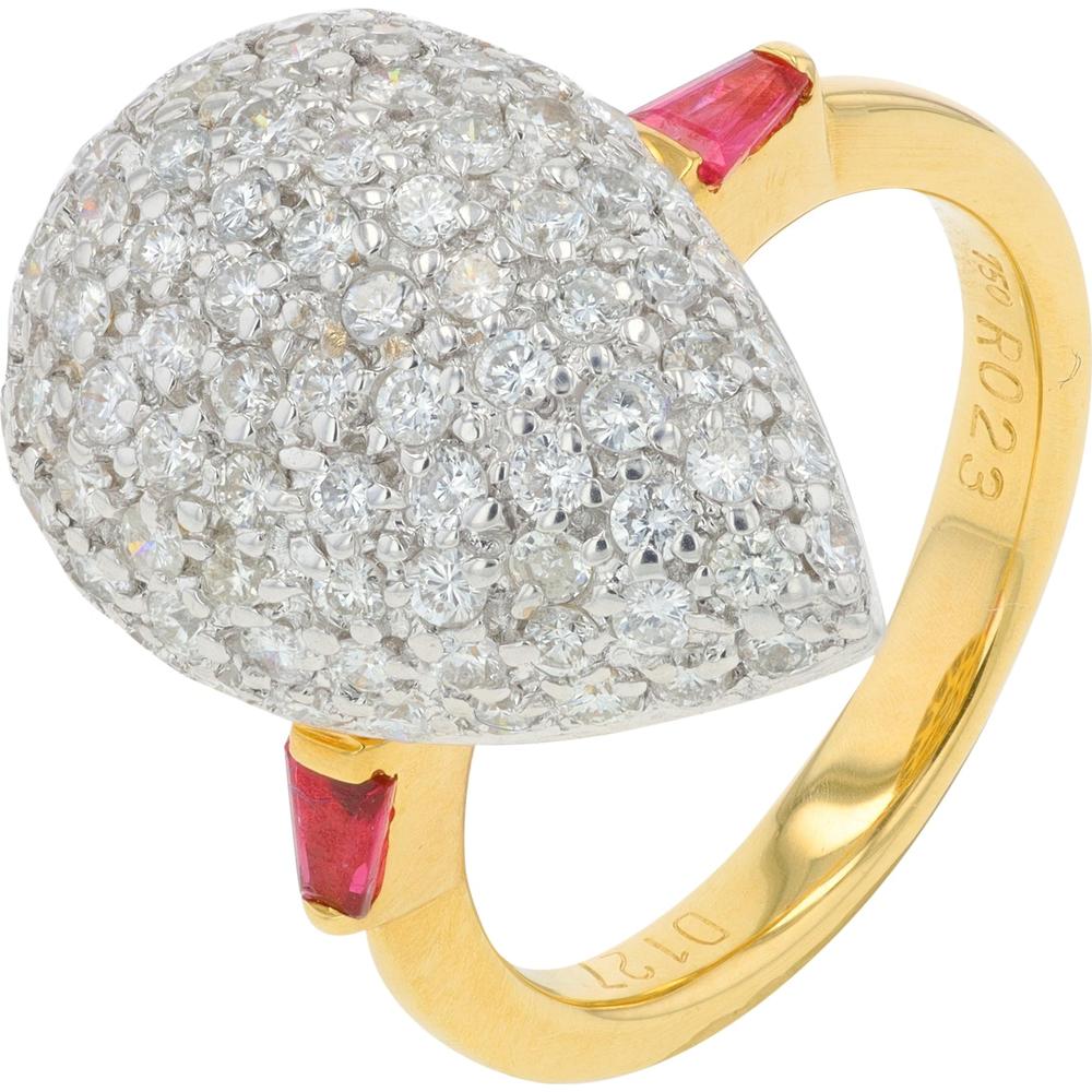 18K Yellow Gold Ruby Ring with 1.27 Carat Total Diamond Pavé - 0.23 Carat Ruby Center