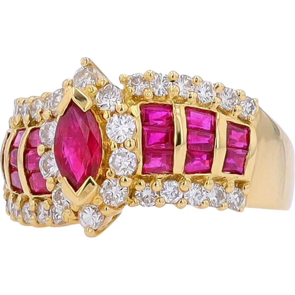 18K Yellow Gold Ruby Ring with Diamond Halo - 1.70 Carat Ruby and 0.85 Carat Diamond Total Weight - Image 2