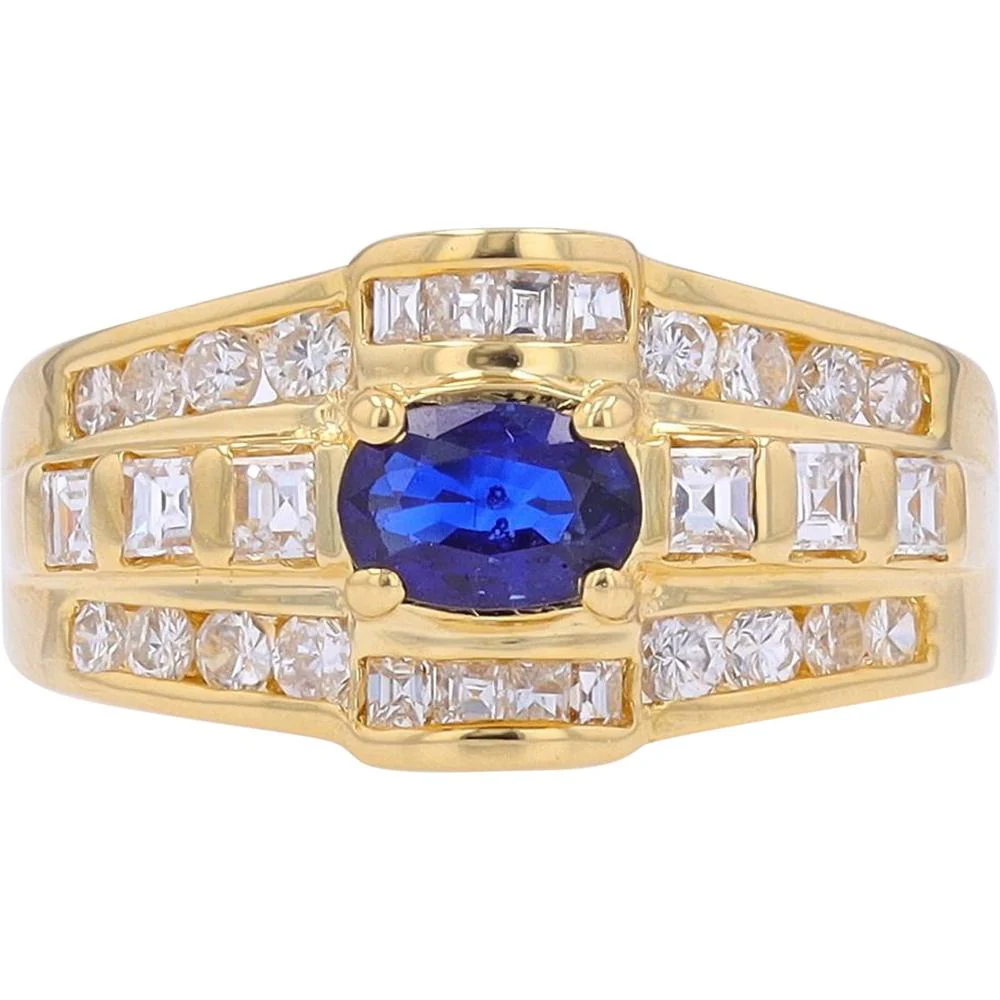 18K Yellow Gold Sapphire Center Ring with Diamond Accents - 0.74 Carat Total Sapphire Weight and 0.85 Carat Total Diamond Weight