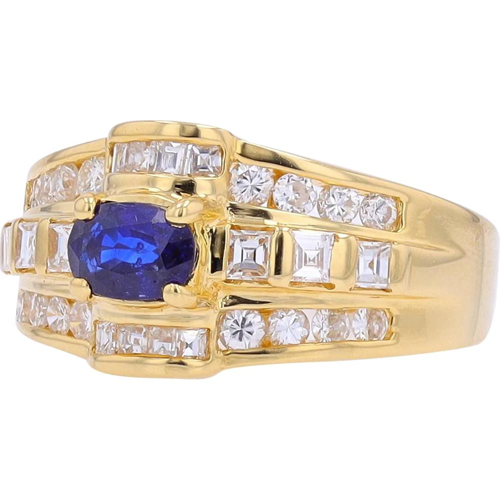 18K Yellow Gold Sapphire Center Ring with Diamond Accents - 0.74 Carat Total Sapphire Weight and 0.85 Carat Total Diamond Weight - Image 2