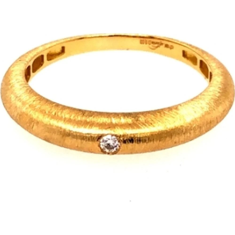 18K Yellow Gold Satin Finish Band Ring with Flush-Set Round Diamond by Afarin