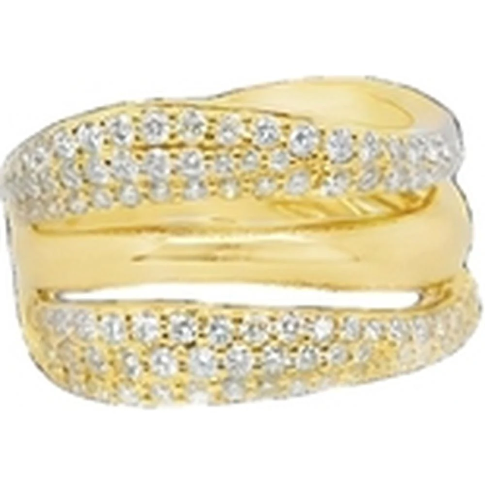 18K Yellow Gold Sculptural Crossover Ring with Pavé Set Round Diamonds by Afarin