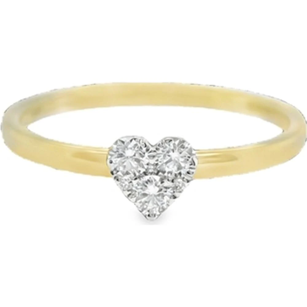 18K Yellow Gold Slim Band Ring with Heart Shaped Diamond Cluster by Afarin