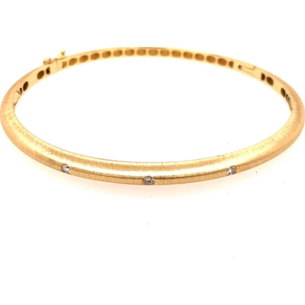 18K Yellow Gold Slim Diamond Bangle Bracelet by Afarin