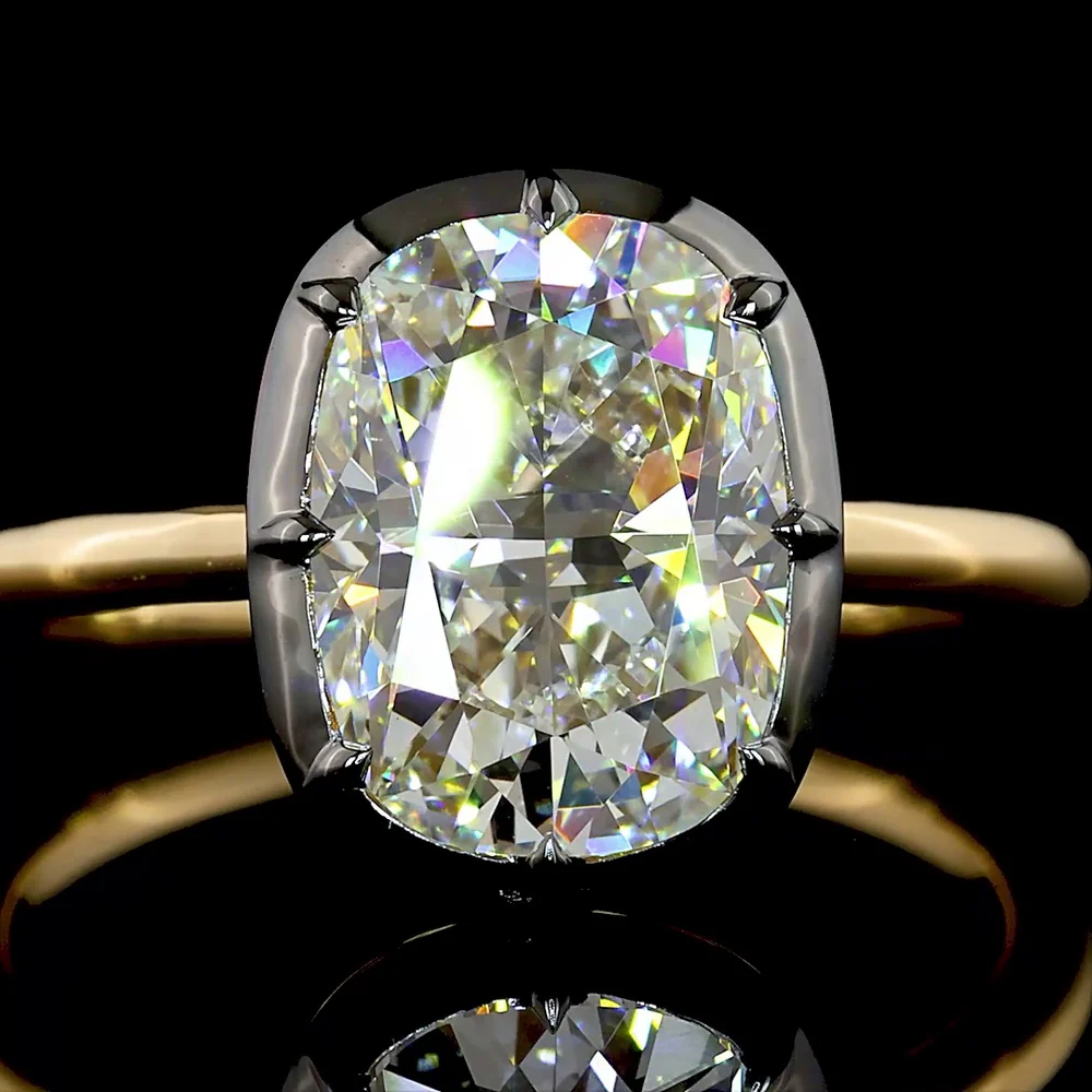 18K Yellow Gold Solitaire Ring with 2.74 Carat Cushion Brilliant Lab-Grown Diamond, Black Rhodium Accent & IGI Certification - Covaloro Fine Jewelry - Image 2
