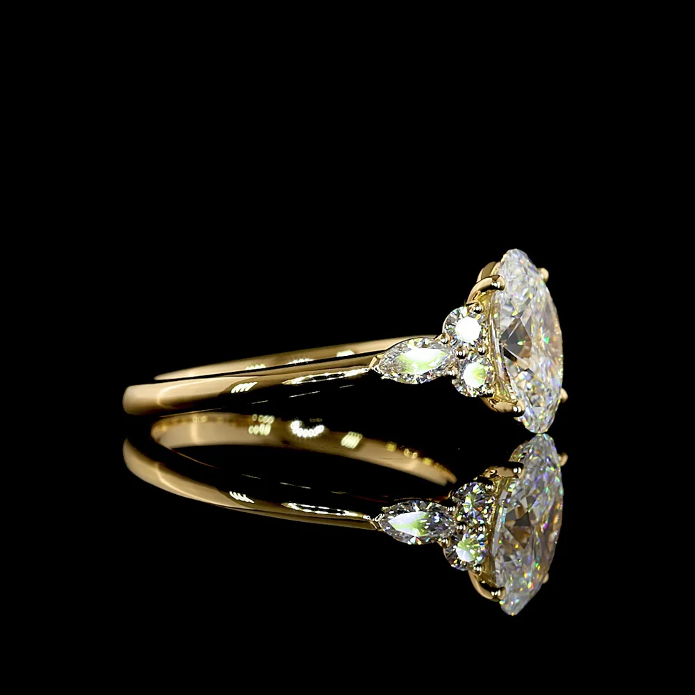 18K Yellow Gold Special Ring with 2.02 Carat Oval Cut Lab Diamond and Marquise and Round Side Stones - 2.43 Carat Total Diamond Weight - Covaloro Fine Jewelry - Image 2
