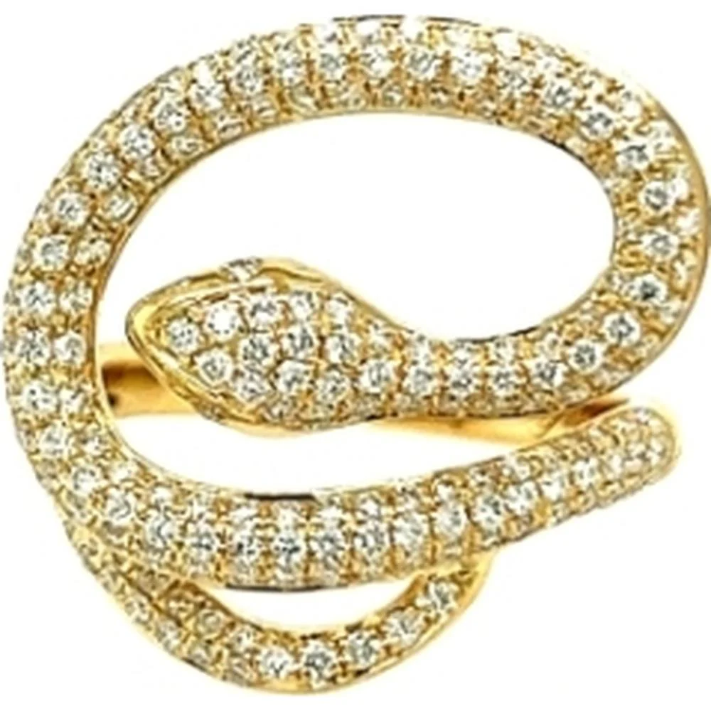 18K Yellow Gold Spiral Diamond Ring with Pavé Set Diamonds by Afarin
