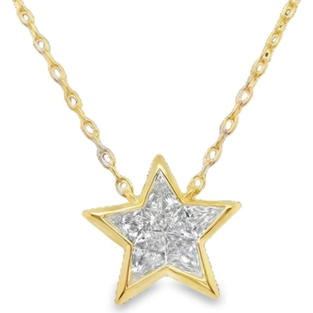 18K Yellow Gold Star Pendant Necklace with Diamond-Set Center by Afarin