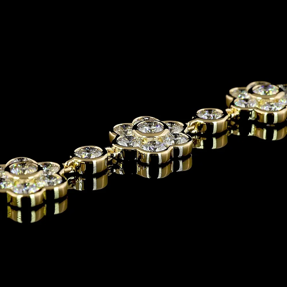 18K Yellow Gold Station Bracelet with 7.59 Carat Lab Grown Brilliant Cut Diamonds in Bezel and Floral Motif Settings - Covaloro Fine Jewelry - Image 2