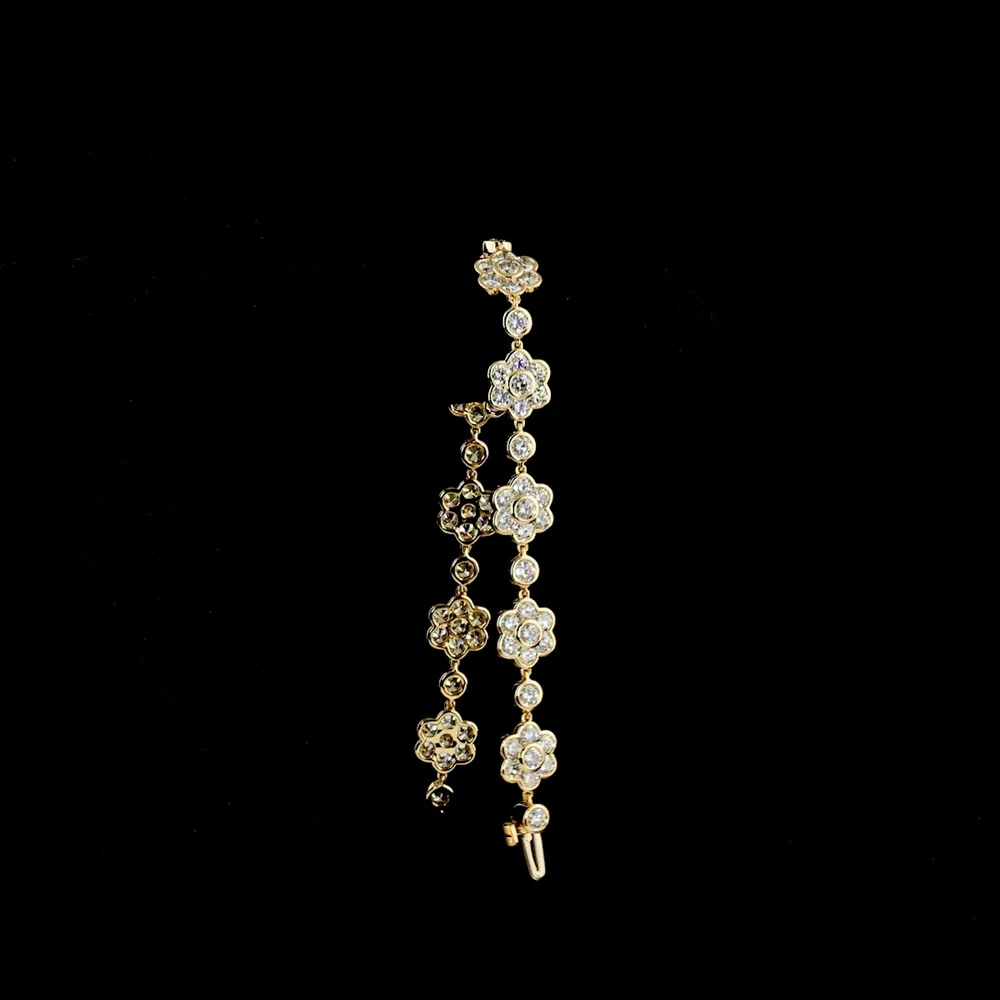 18K Yellow Gold Station Bracelet with 7.59 Carat Lab Grown Brilliant Cut Diamonds in Bezel and Floral Motif Settings - Covaloro Fine Jewelry - Image 3
