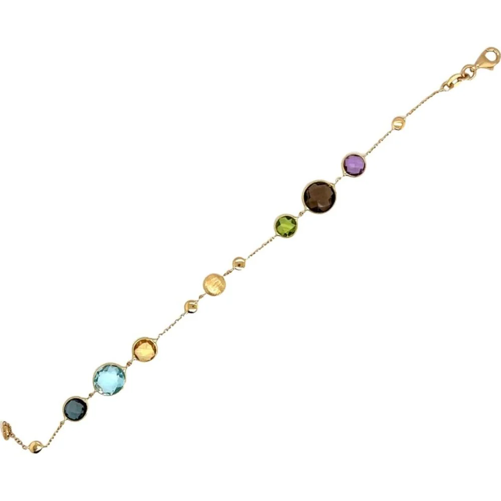 18K Yellow Gold Station Bracelet with Round Multi Semi-Precious Gemstones by Afarin