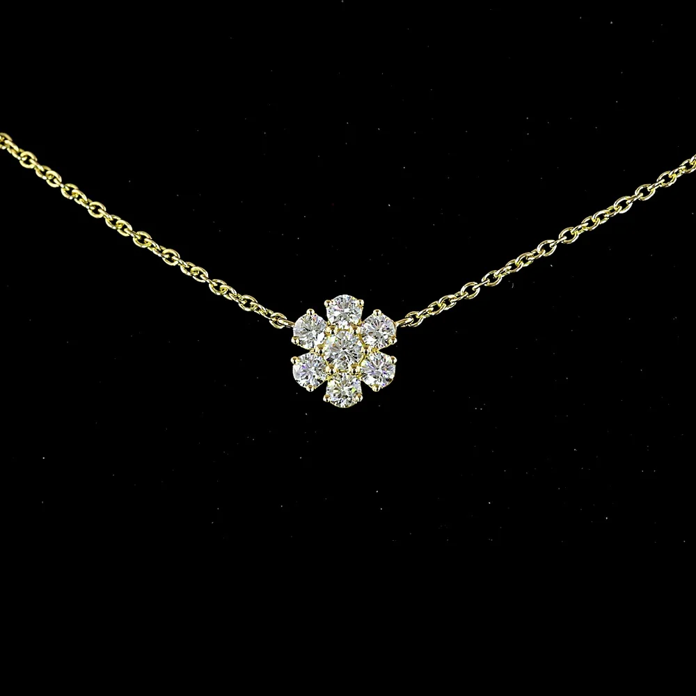 18K Yellow Gold Station Necklace with 2.9 Carat Lab Grown Round Brilliant Cut Diamonds - E-F Color, VS1 Clarity Floral Motif - Covaloro Fine Jewelry - Image 2