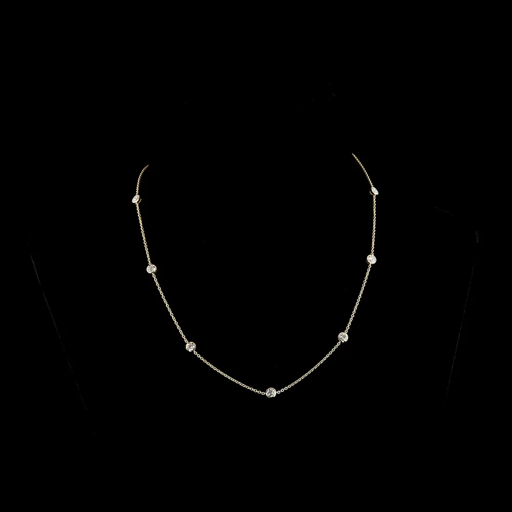 18K Yellow Gold Station Necklace with Bezel-Set Round Lab Diamonds - 1.99 Carat Total Weight, D VS1 Quality - Covaloro Fine Jewelry