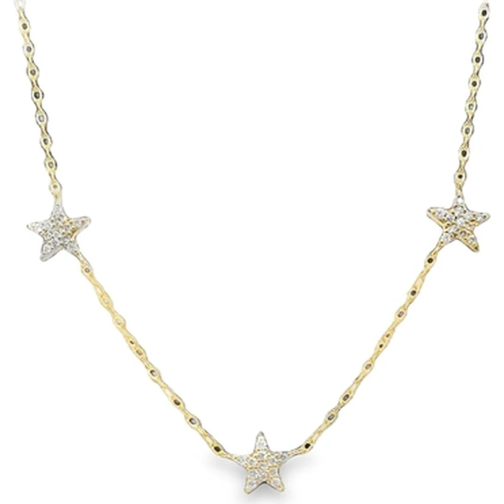 18K Yellow Gold Station Necklace with Diamond Star Motifs by Afarin