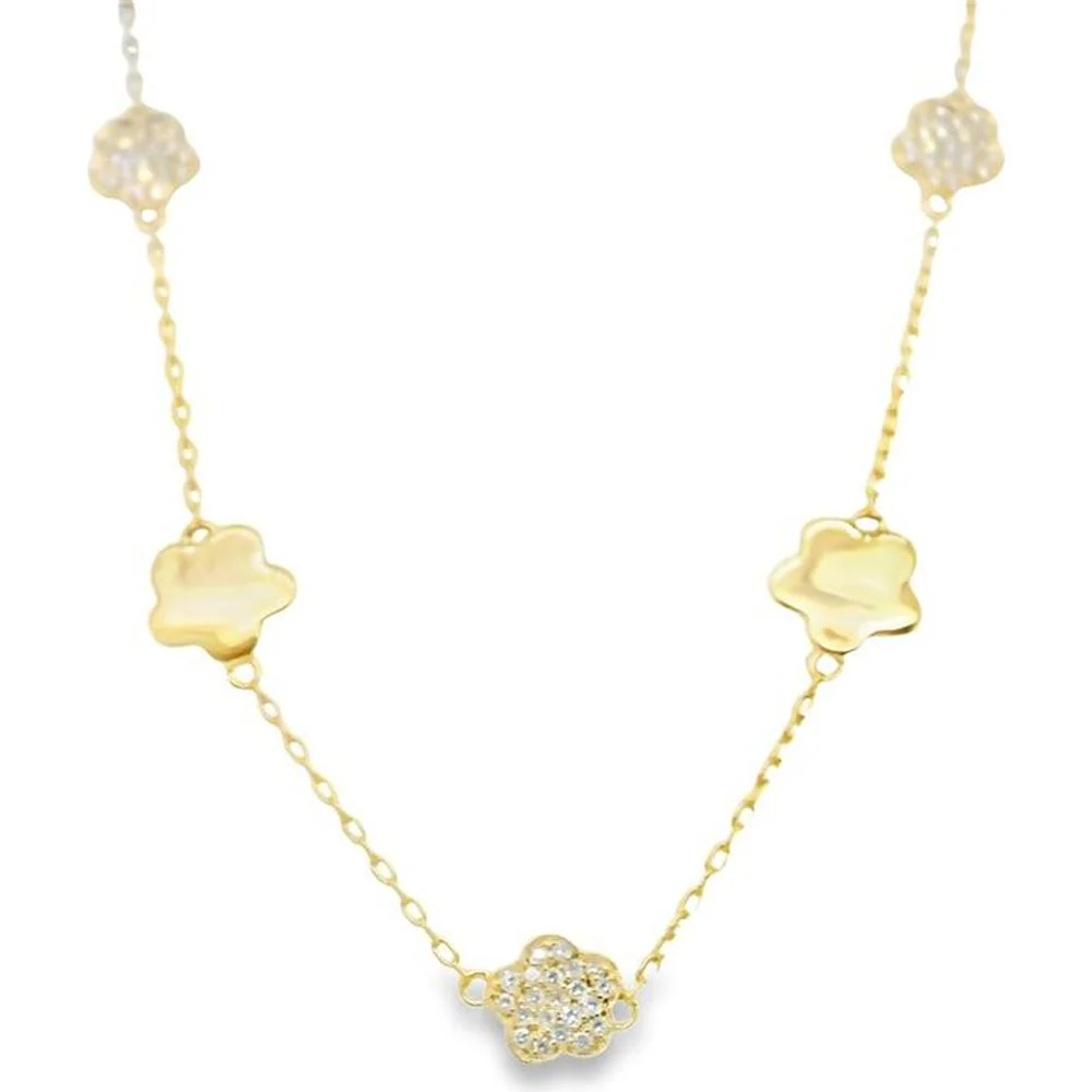 18K Yellow Gold Station Necklace with Floral Diamond Motifs by Afarin