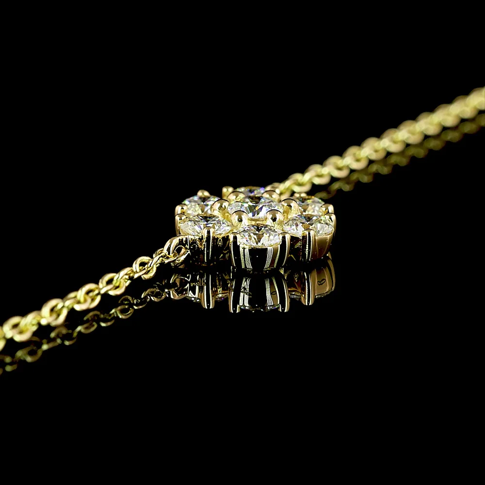 18K Yellow Gold Station Necklace with Floral Lab Diamond Clusters - 3.19 Carat Total Diamond Weight, E VS1 Brilliant Cut - Covaloro Fine Jewelry - Image 4
