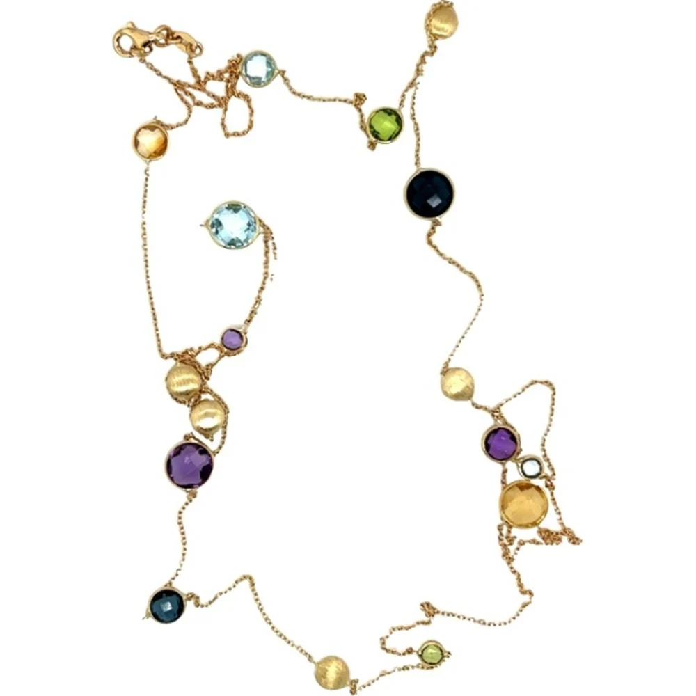 18K Yellow Gold Station Necklace with Multicolor Semi-Precious Gemstones by Afarin