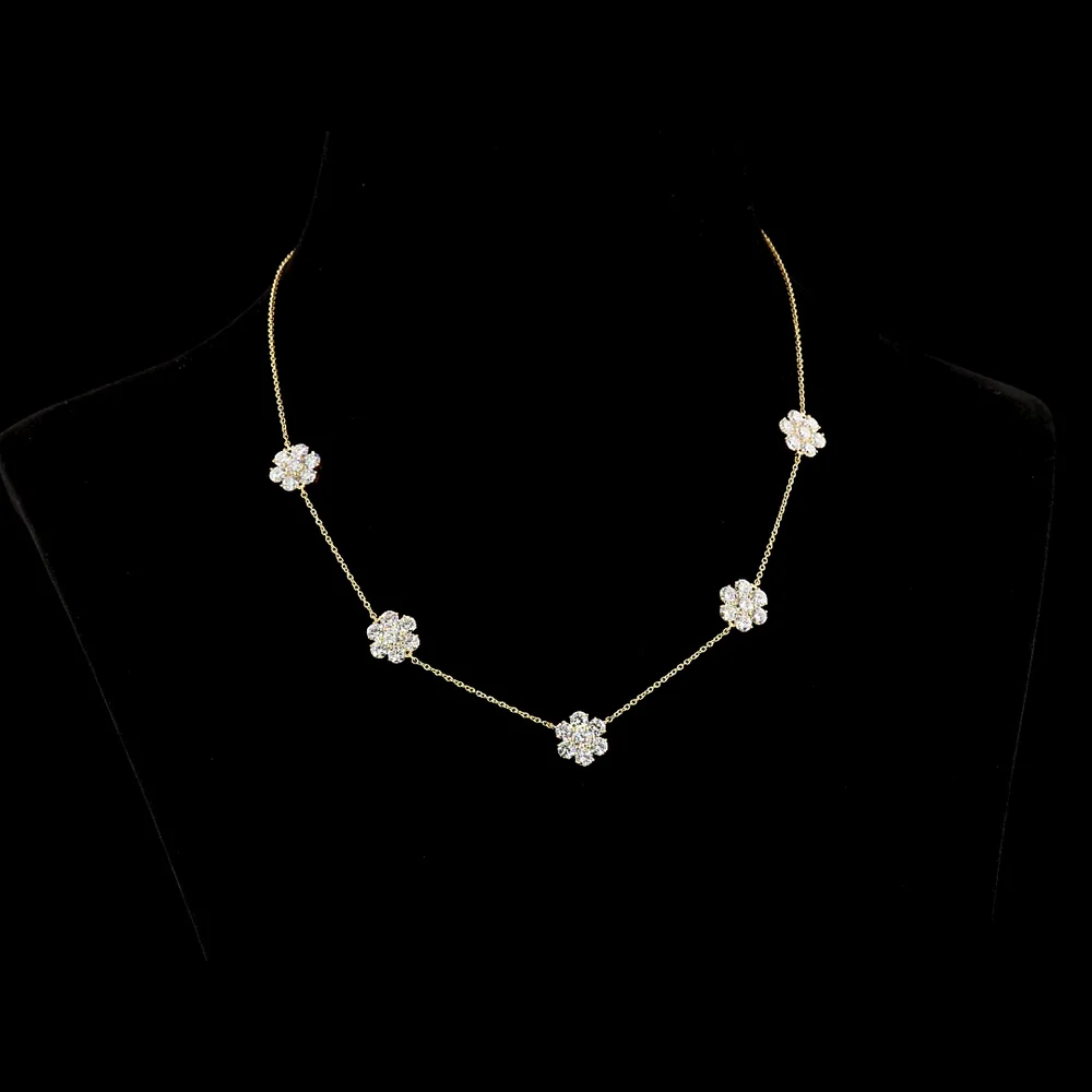 18K Yellow Gold Station Necklace with Round Brilliant Cut Lab Diamonds - 4.98 Carat Total Diamond Weight - Covaloro Fine Jewelry