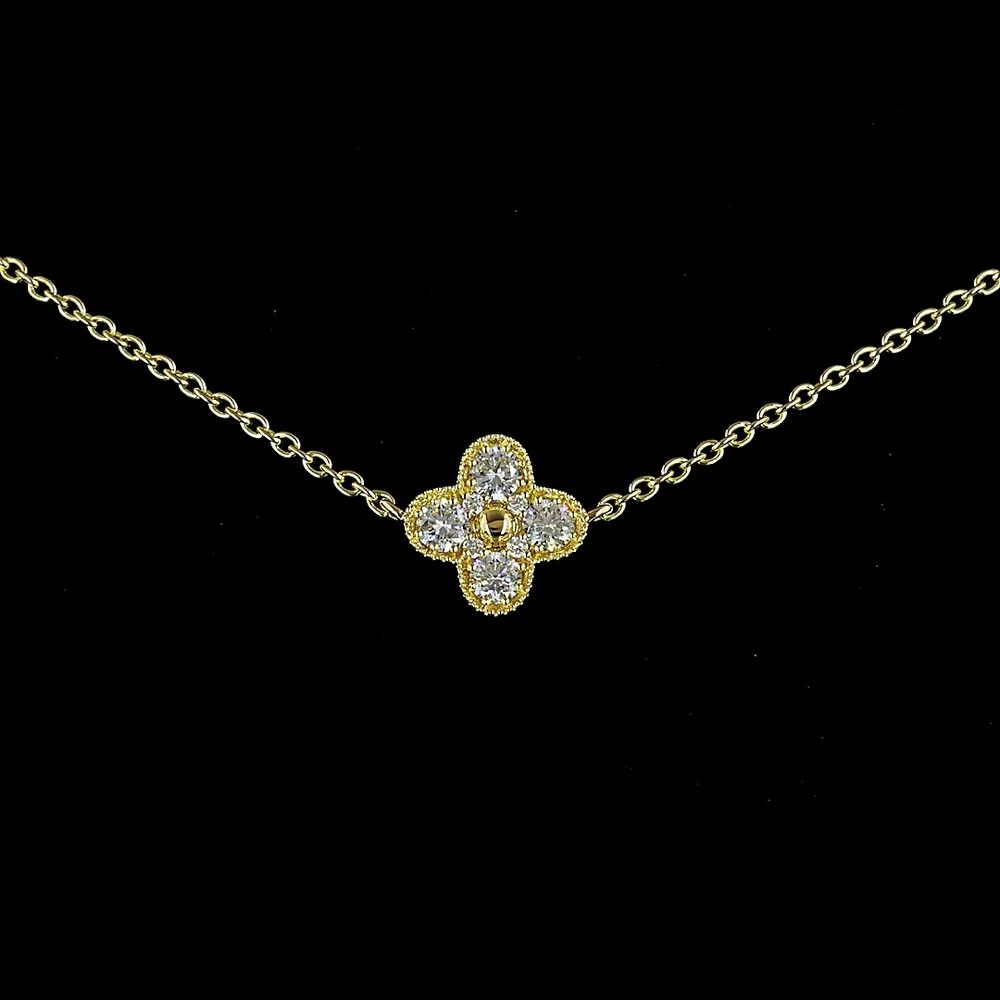 18K Yellow Gold Station Necklace with Round Lab-Grown Diamond Floral Motifs - 1.73 Carat Total Diamond Weight, E-F VS Clarity - Covaloro Fine Jewelry - Image 2