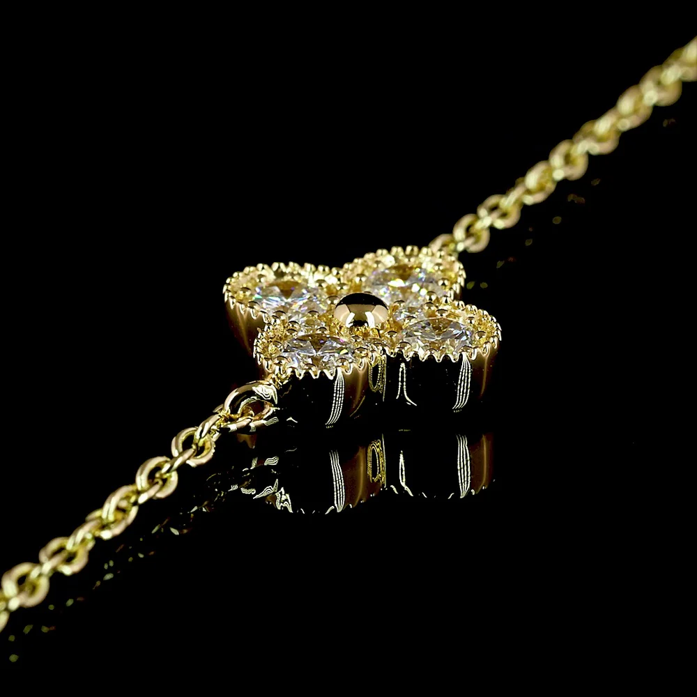 18K Yellow Gold Station Necklace with Round Lab-Grown Diamond Floral Motifs - 1.73 Carat Total Diamond Weight, E-F VS Clarity - Covaloro Fine Jewelry - Image 3
