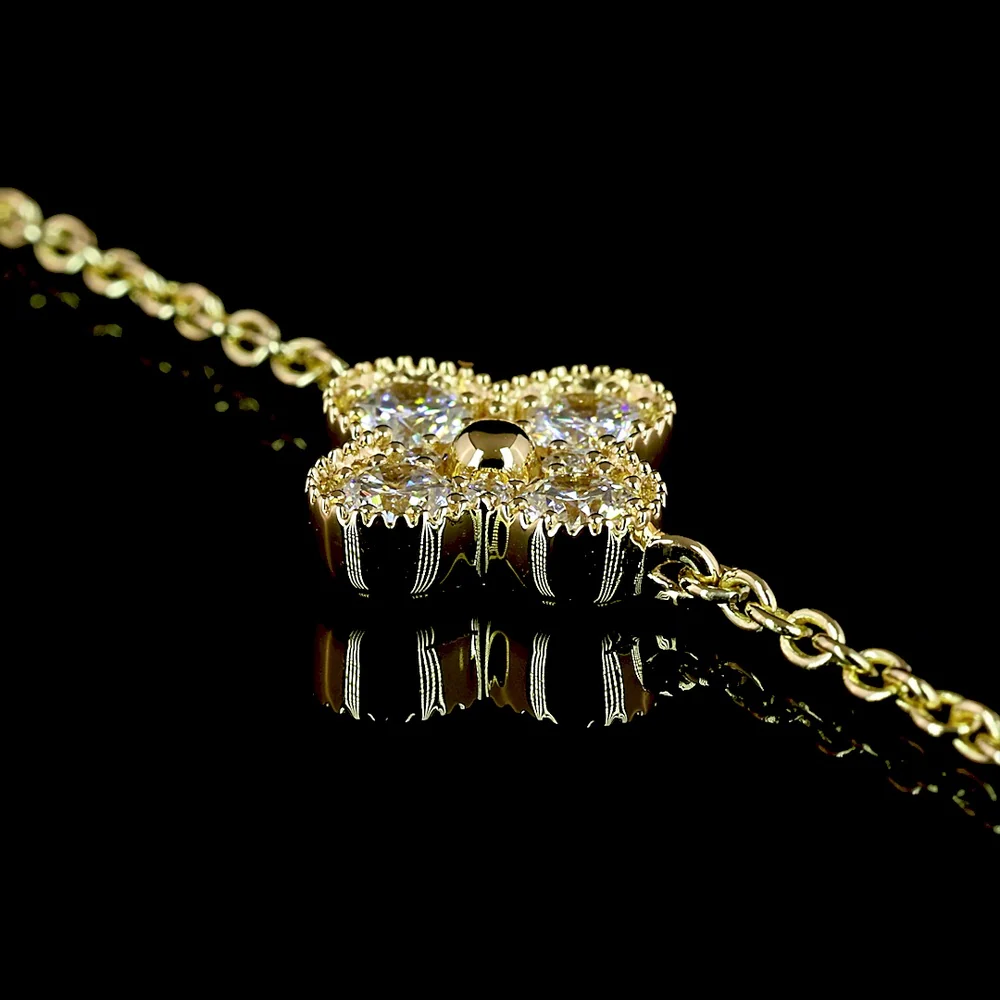 18K Yellow Gold Station Necklace with Round Lab-Grown Diamond Floral Motifs - 1.73 Carat Total Diamond Weight, E-F VS Clarity - Covaloro Fine Jewelry - Image 4