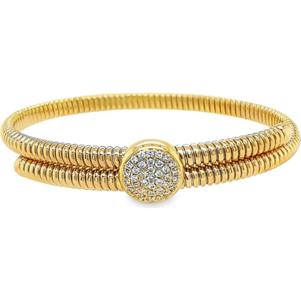 18K Yellow Gold Stretch Bangle Bracelet with Round Diamond Pavé Motif by Afarin
