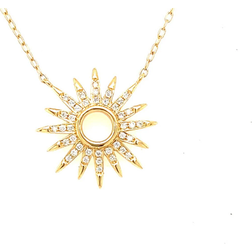 18K Yellow Gold Sunburst Pendant Necklace with Diamond Accents by Afarin