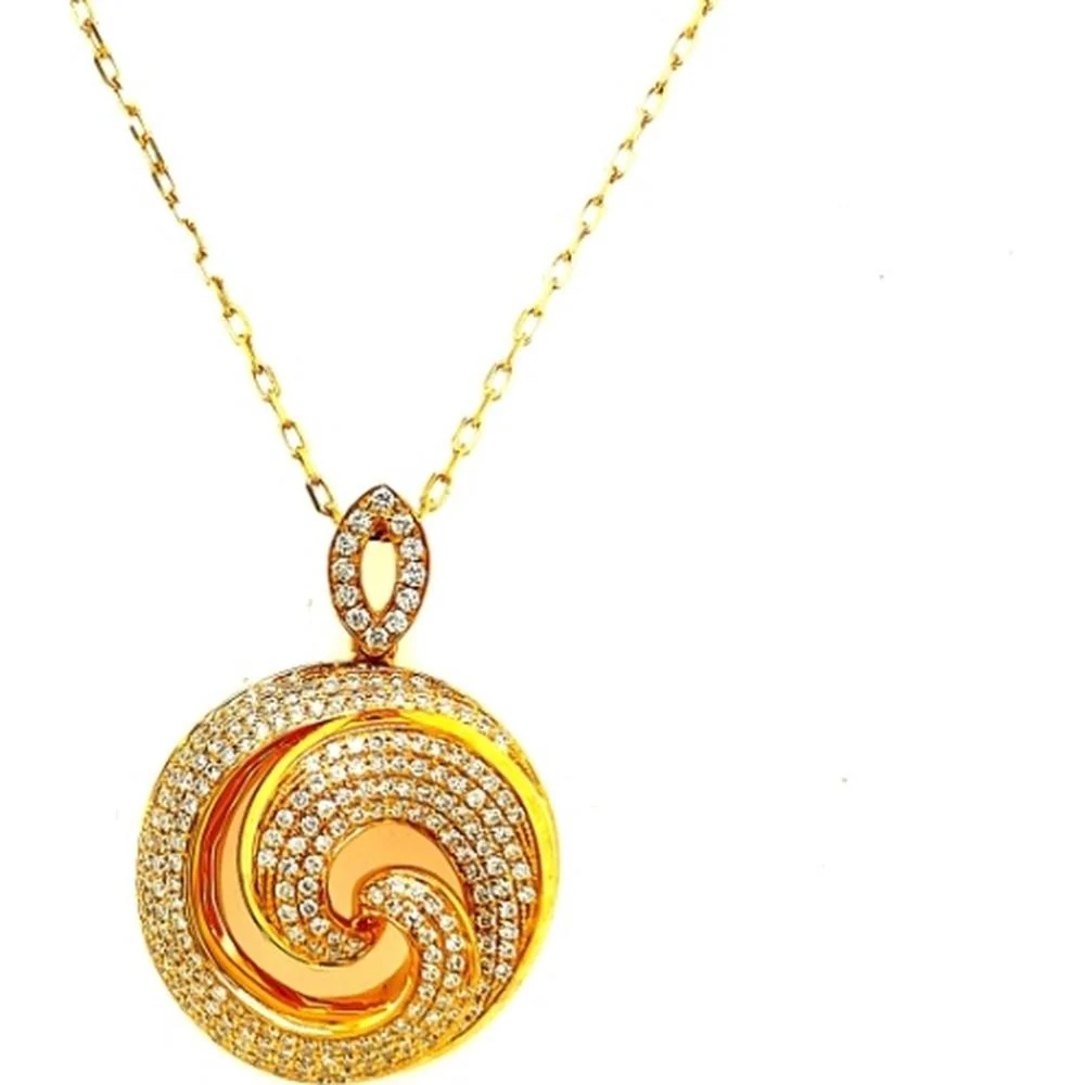 18K Yellow Gold Swirl Pendant Necklace with Pavé Set Round Diamonds by Afarin