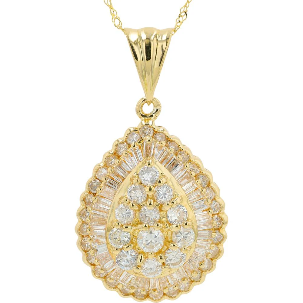 18K Yellow Gold Teardrop Diamond Pendant Necklace - 2.00 Carat Total Diamond Weight