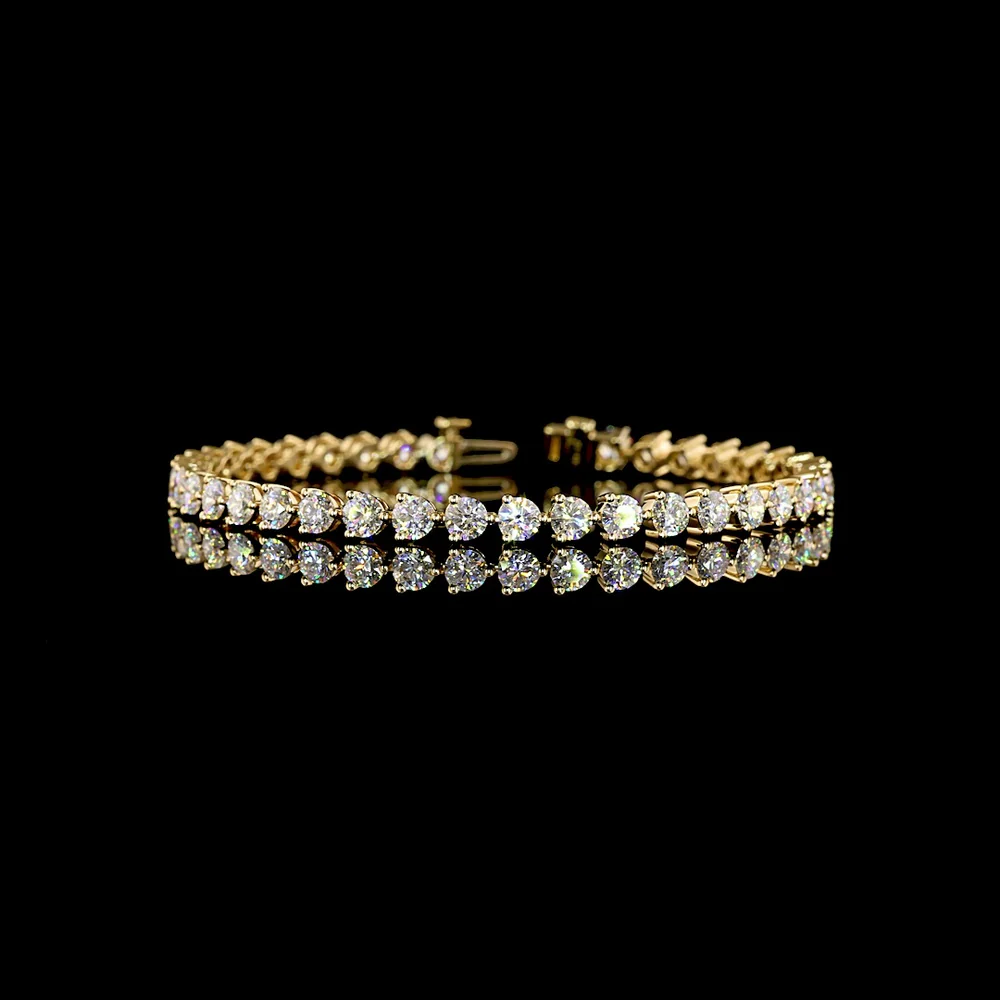 18K Yellow Gold Tennis Bracelet with 40 Prong Set Round Brilliant Cut Lab Diamonds - 8.19 Carat Total Diamond Weight, E-F Color VS Clarity - Covaloro Fine Jewelry