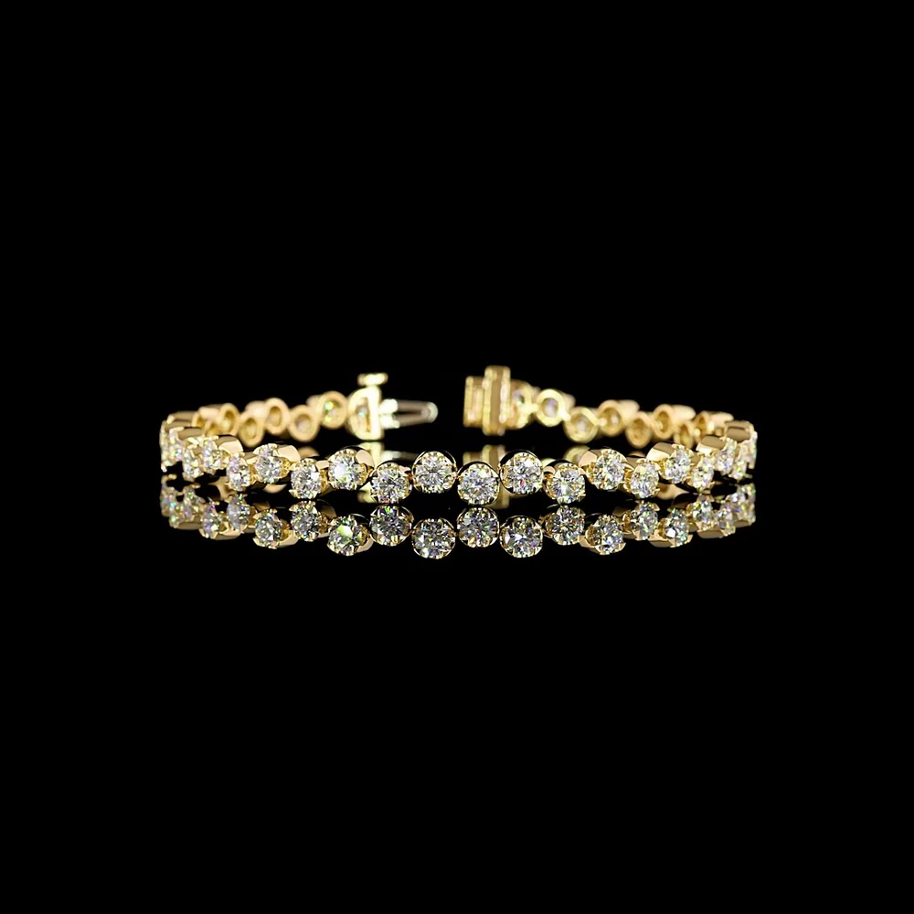 18K Yellow Gold Tennis Bracelet with 42 Round Brilliant Cut Lab Diamonds - 6.87 Carat Total Weight, E-F Color, VS2 Clarity - Covaloro Fine Jewelry