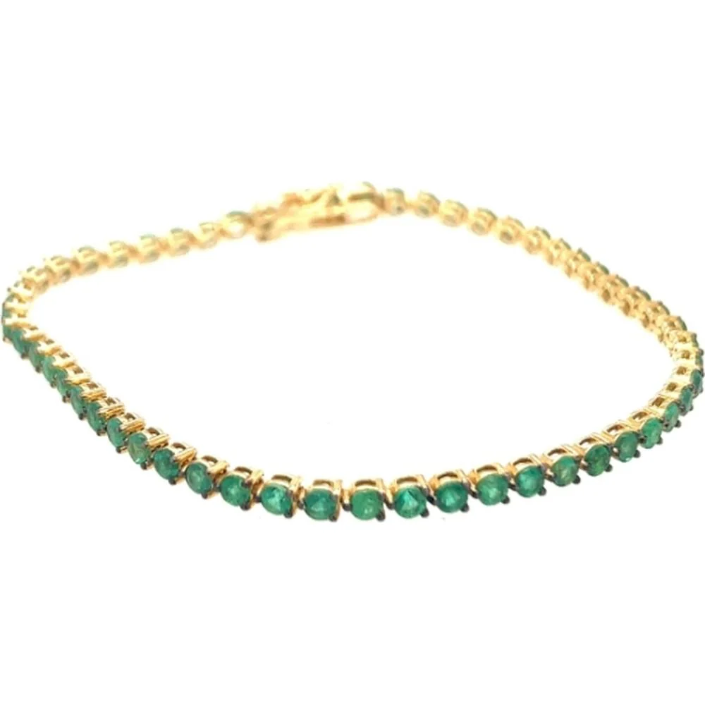 18K Yellow Gold Tennis Bracelet with Round Emeralds by Afarin