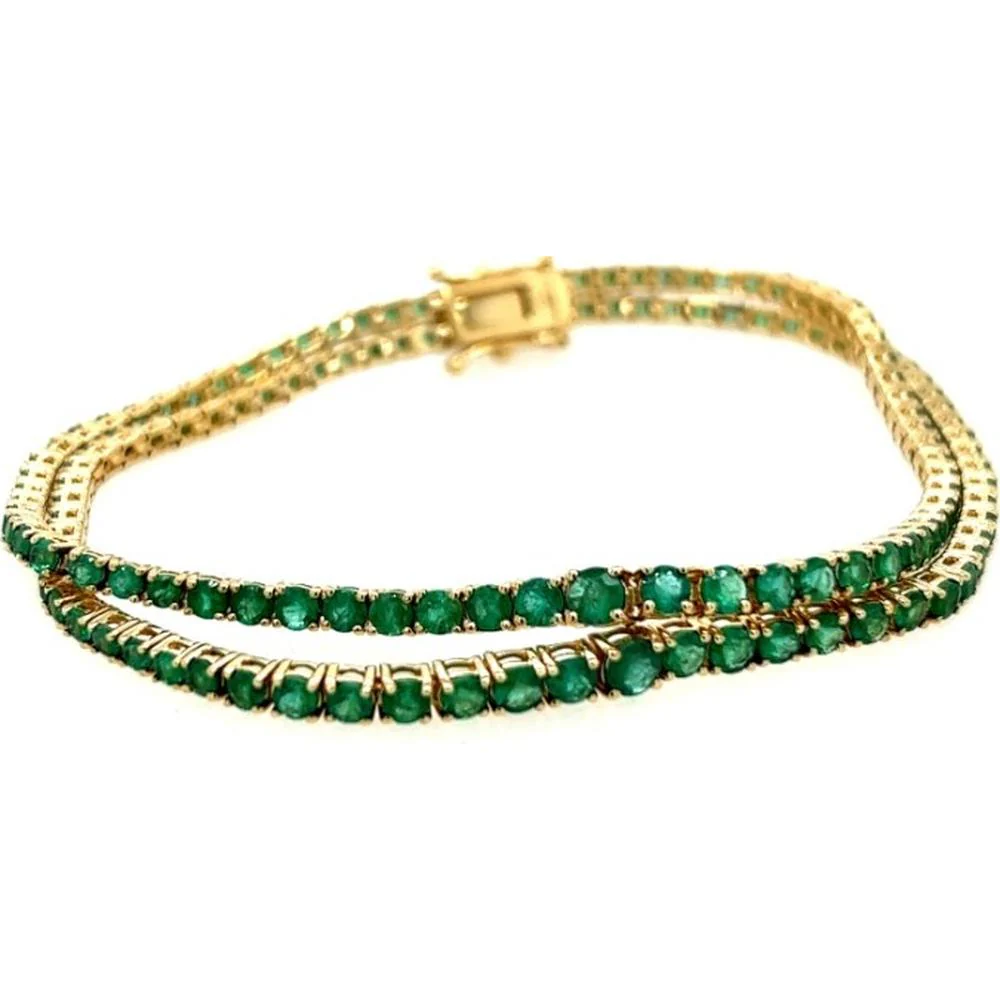 18K Yellow Gold Tennis Bracelet with Round Emeralds by Afarin
