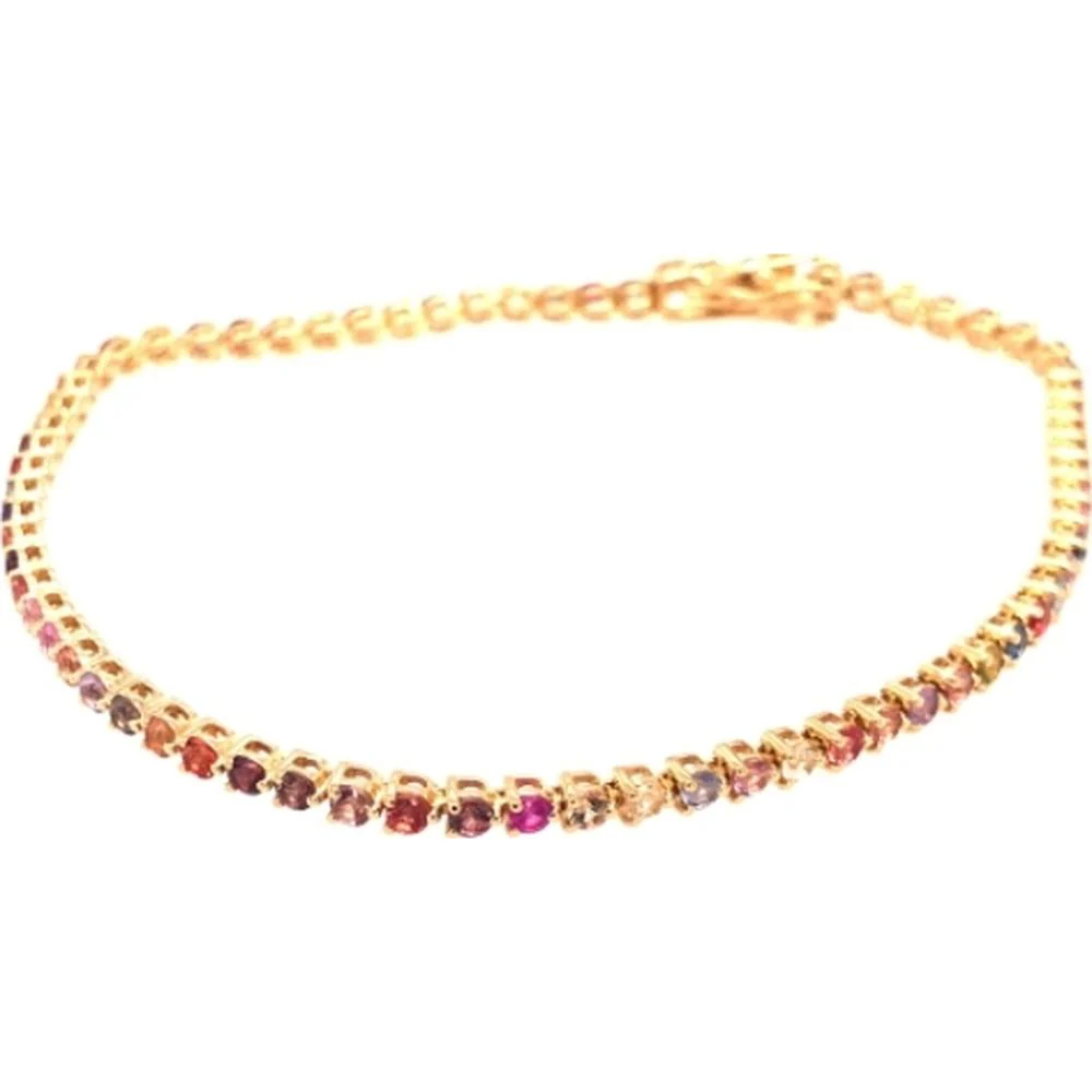 18K Yellow Gold Tennis Bracelet with Round Multi Color Sapphires by Afarin