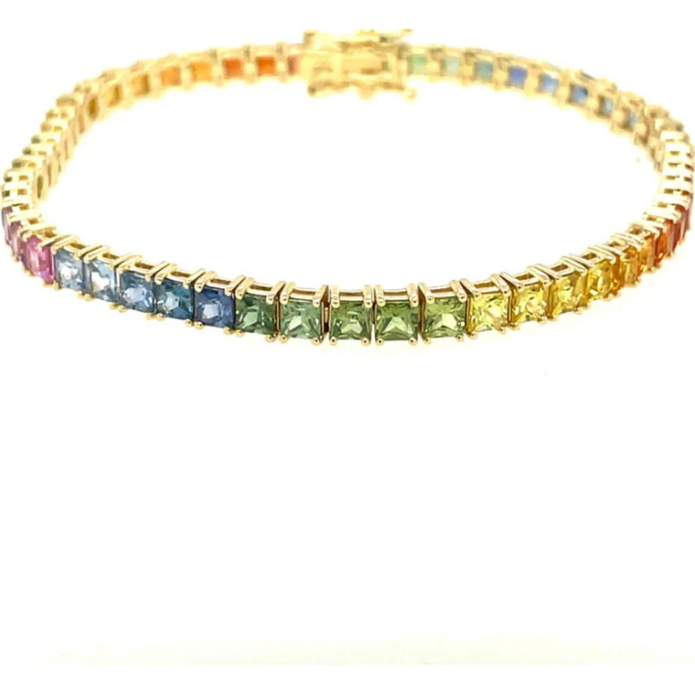 18K Yellow Gold Tennis Bracelet with Square Cut Multi Sapphires by Afarin