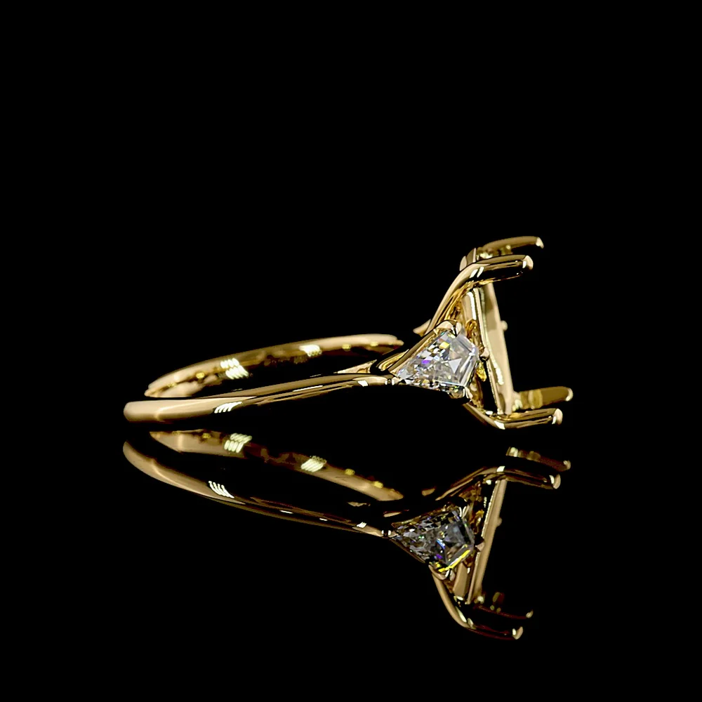 18K Yellow Gold Three-Stone Ring with 4.57 Carat Cushion Brilliant Cut Lab Diamond and Kite Shape Side Lab Diamonds - 5.15 Total Carat Weight - Covaloro Fine Jewelry - Image 2