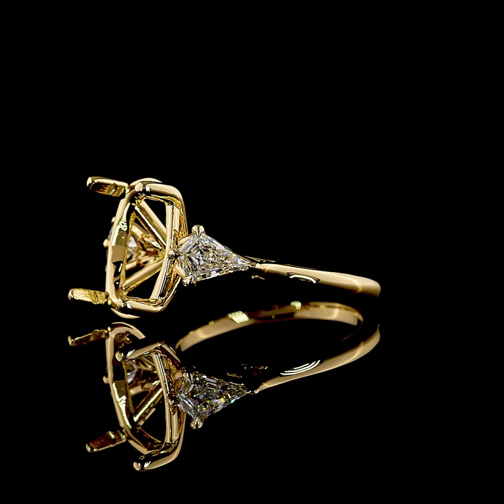 18K Yellow Gold Three-Stone Ring with 4.57 Carat Cushion Brilliant Cut Lab Diamond and Kite Shape Side Lab Diamonds - 5.15 Total Carat Weight - Covaloro Fine Jewelry - Image 3