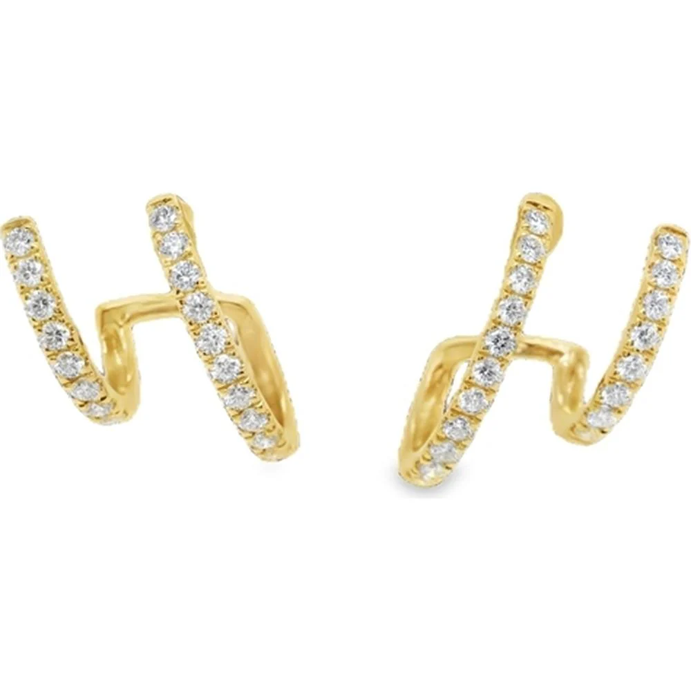 18K Yellow Gold Twisted Huggie Earrings with Round Diamonds by Afarin
