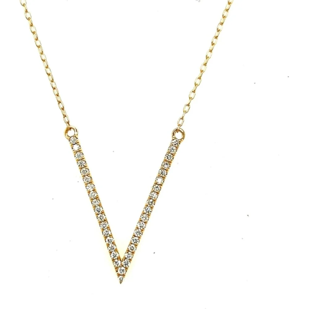 18K Yellow Gold V-Shaped Diamond Pendant Necklace by Afarin