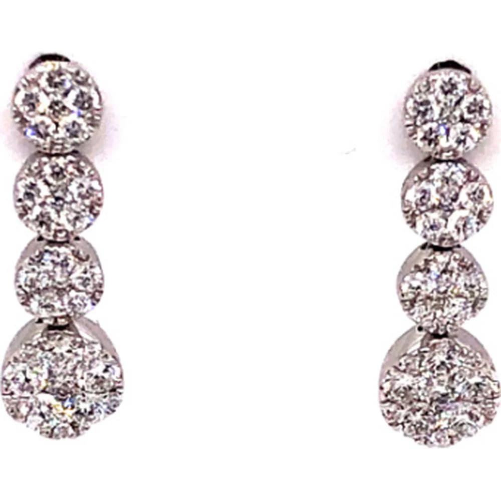 18K Yellow Gold Vertical Drop Diamond Earrings with Graduated Round Diamonds by Afarin