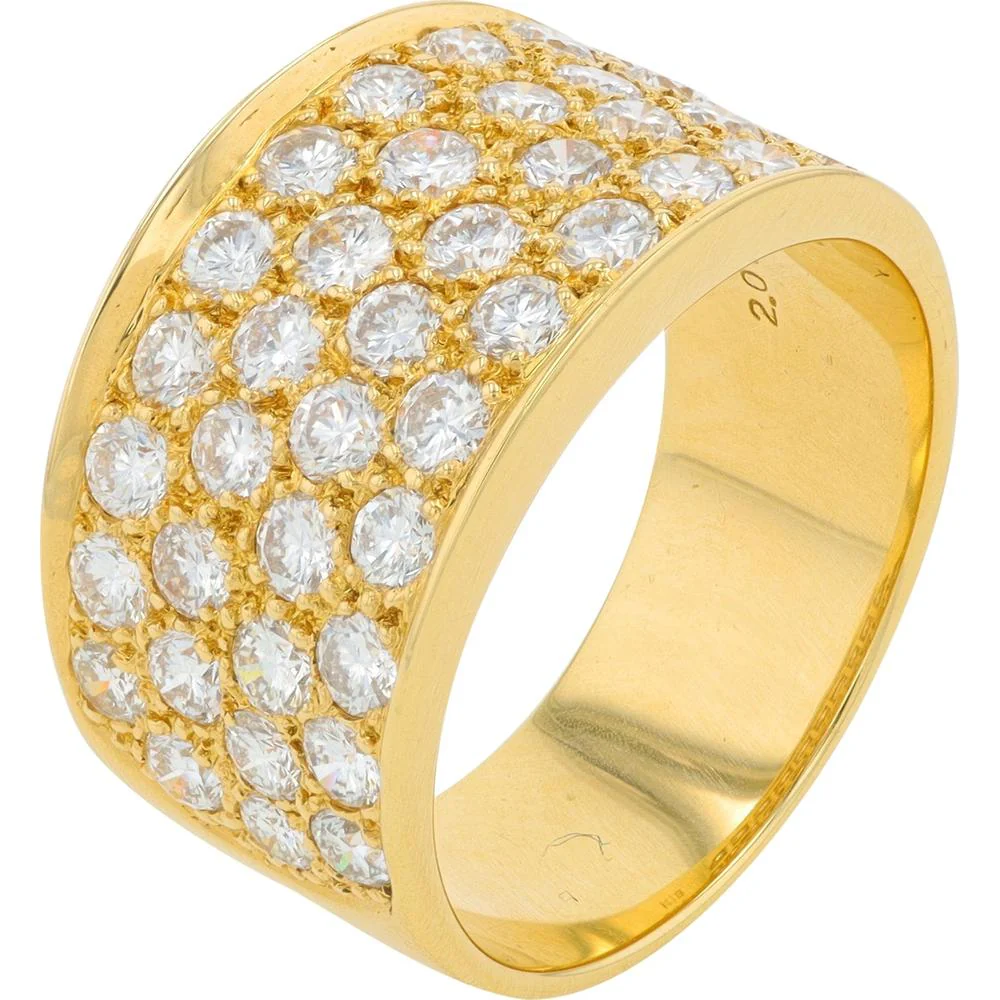18K Yellow Gold Wide Band Ring with 2.01 Carats of Round Diamonds