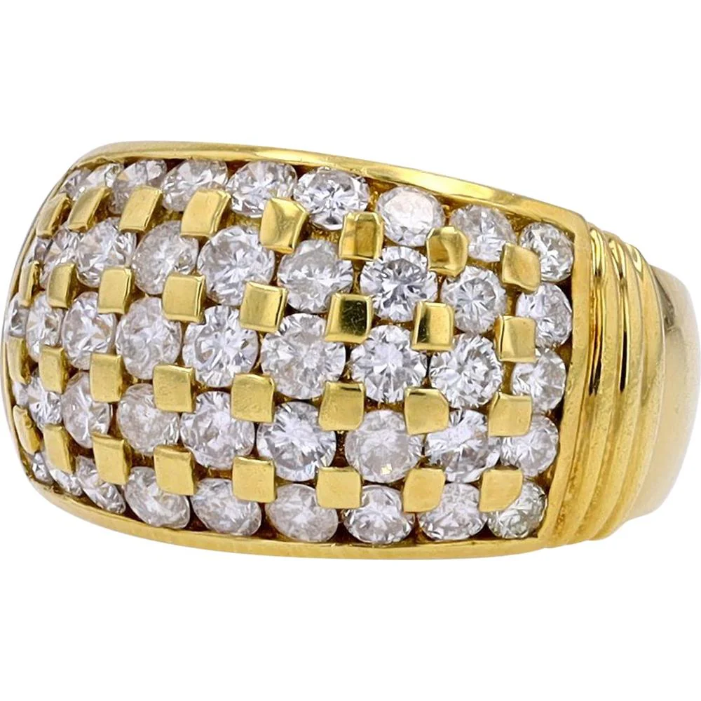 18K Yellow Gold Wide Band Ring with 2.05 Carats of Round Brilliant Diamonds - Checkerboard Design - Image 2