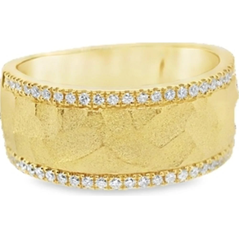 18K Yellow Gold Wide Band Ring with Diamond Edges by Afarin