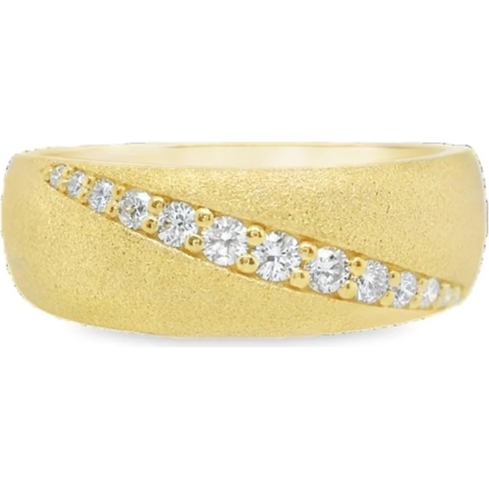 18K Yellow Gold Wide Band Ring with Graduated Round Diamonds by Afarin