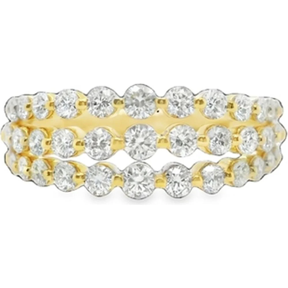 18K Yellow Gold Wide Band Ring with Three Rows of Round Diamonds by Afarin