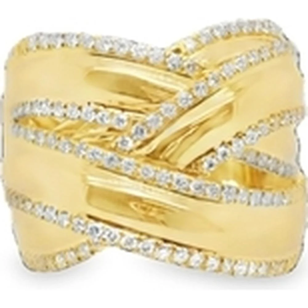 18K Yellow Gold Wide Crossover Diamond Band Ring by Afarin