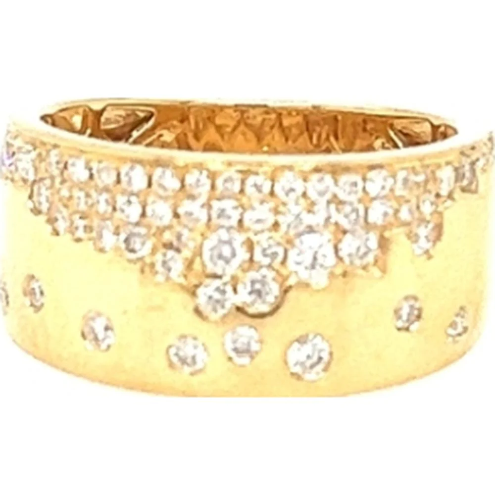 18K Yellow Gold Wide Diamond Band Ring with Cascading Round Diamonds by Afarin